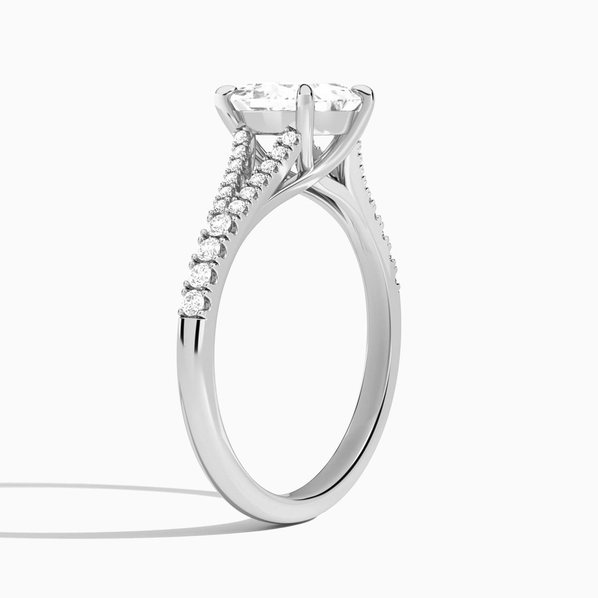 Princess Split Shank Lab Grown Diamond Engagement Ring In Platinum, Angle View