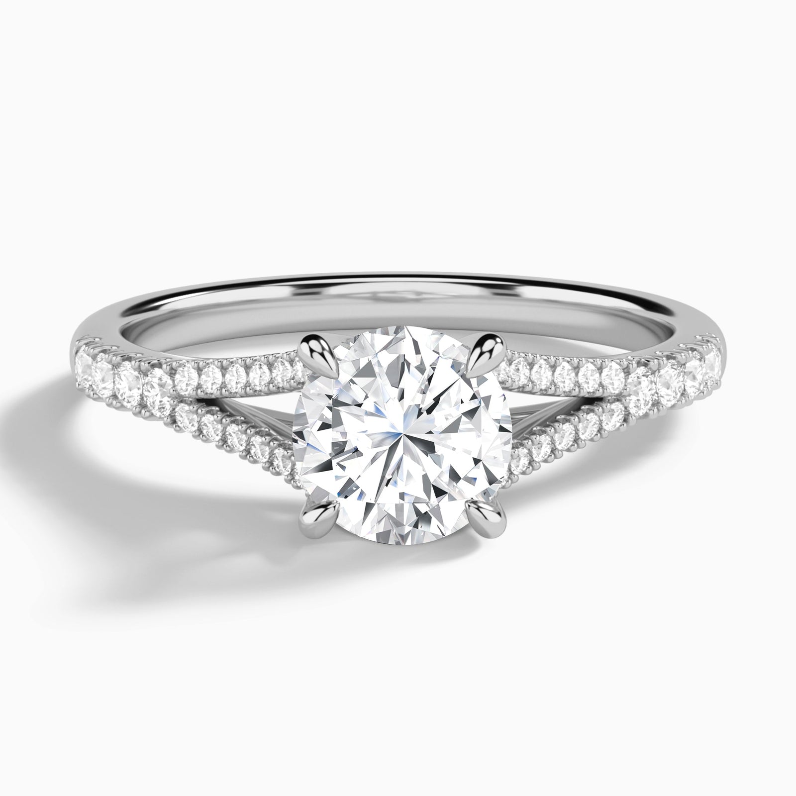 Round Split Shank Lab Grown Diamond Engagement Ring In Platinum - Lucenjuri