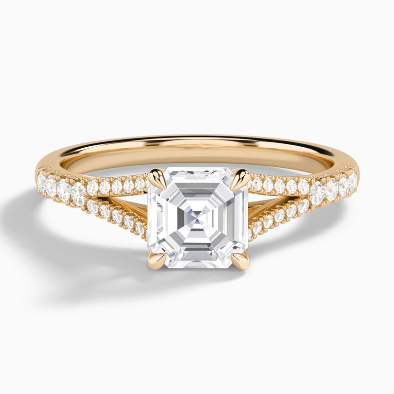 Asscher Split Shank Lab Grown Diamond Engagement Ring In 14K Rose Gold - Lucenjuri