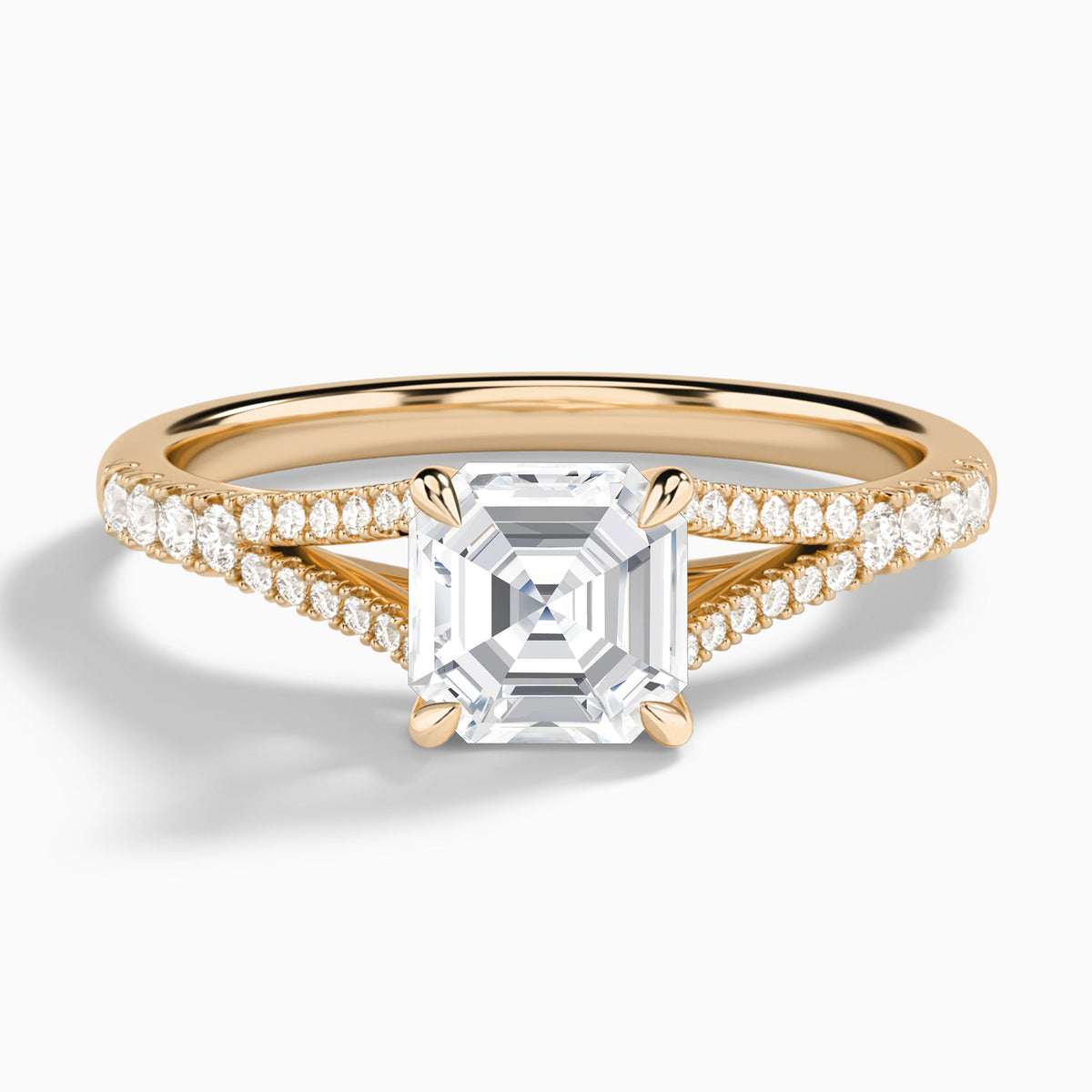 Asscher Split Shank Lab Grown Diamond Engagement Ring In 14K Rose Gold - Lucenjuri