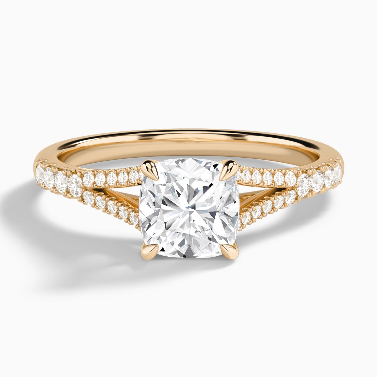 Cushion Split Shank Lab Grown Diamond Engagement Ring In 14K Rose Gold - Lucenjuri