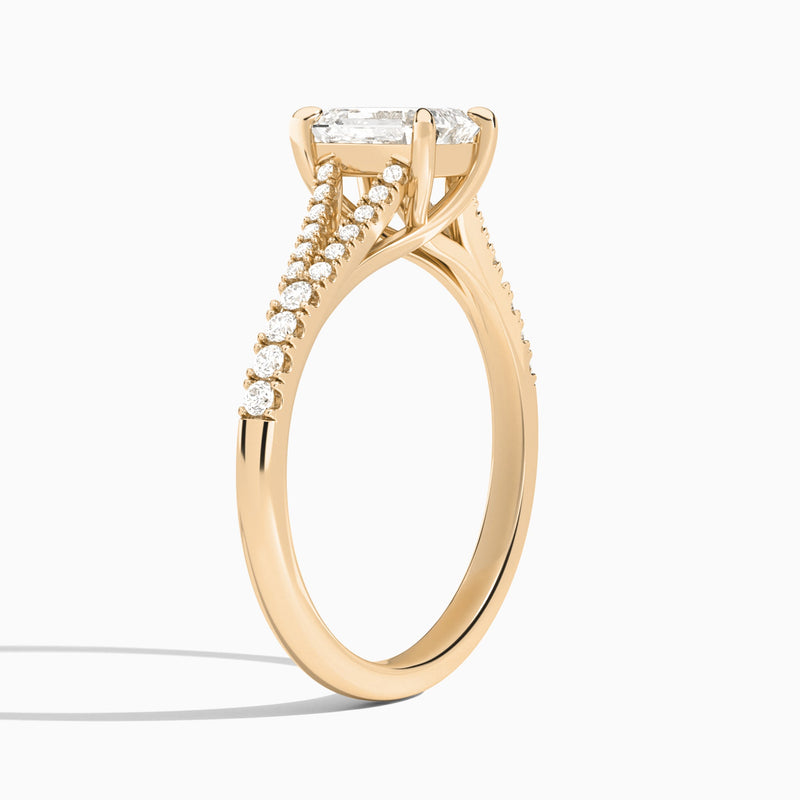 Emerald Split Shank Lab Grown Diamond Engagement Ring In 14K Rose Gold, Angle View