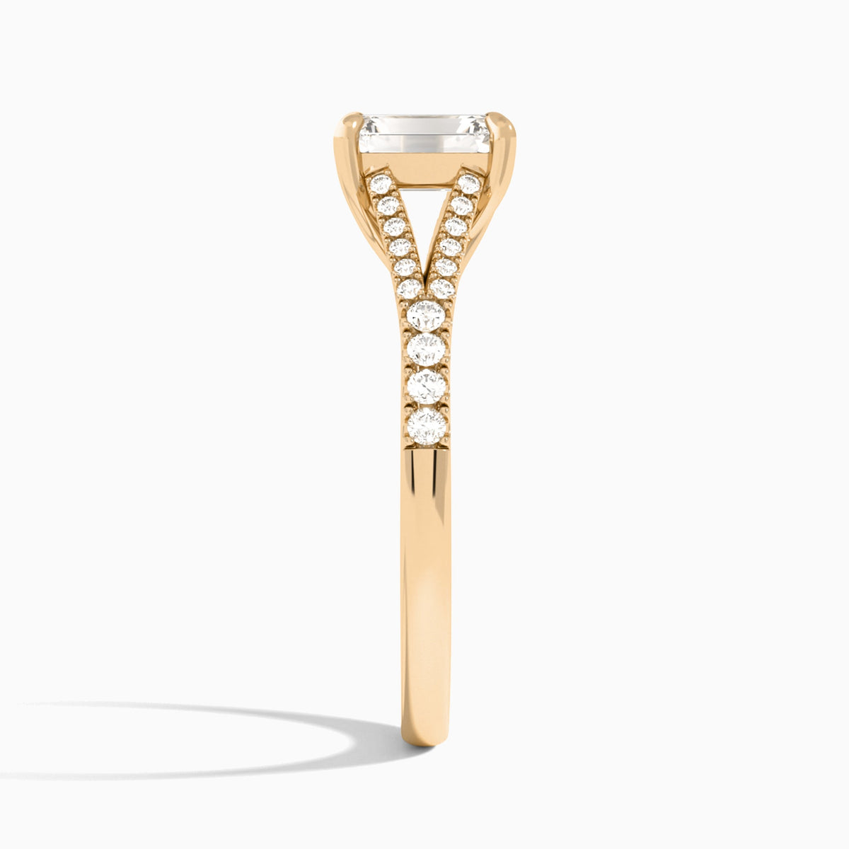 Emerald Split Shank Lab Grown Diamond Engagement Ring In 14K Rose Gold, Side View