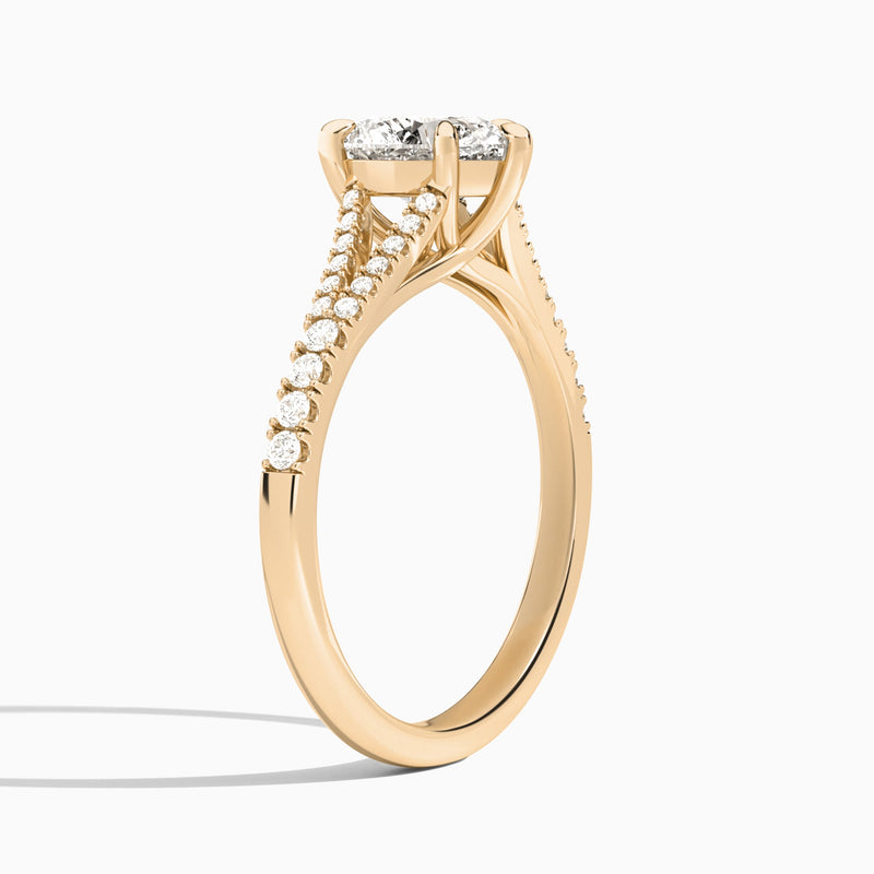 Heart Split Shank Lab Grown Diamond Engagement Ring In 14K Rose Gold, Angle View