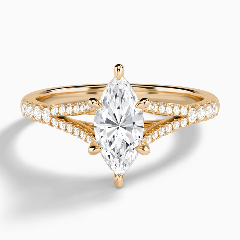 Marquise Split Shank Lab Grown Diamond Engagement Ring In 14K Rose Gold - Lucenjuri