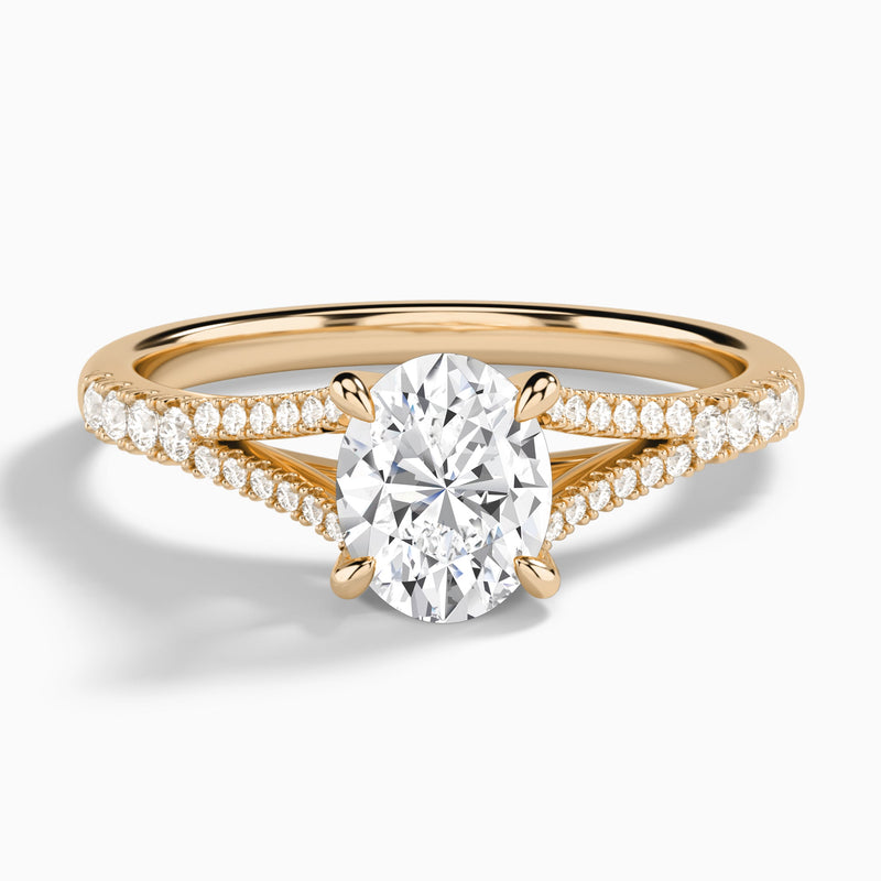 Oval Split Shank Lab Grown Diamond Engagement Ring In 14K Rose Gold - Lucenjuri