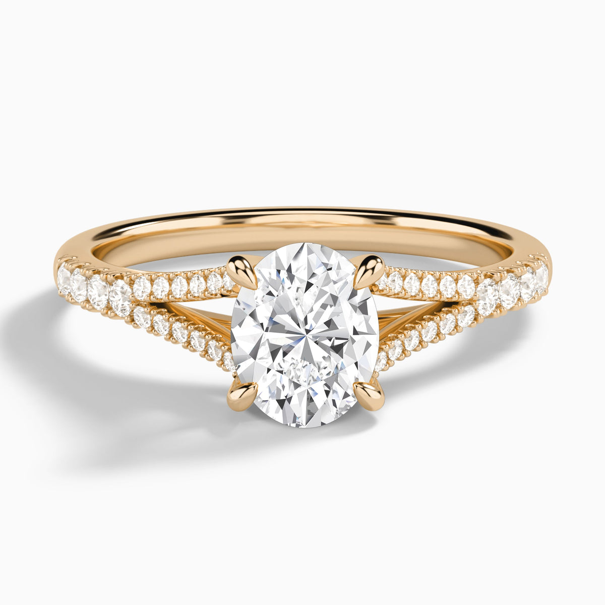 Oval Split Shank Lab Grown Diamond Engagement Ring In 14K Rose Gold - Lucenjuri