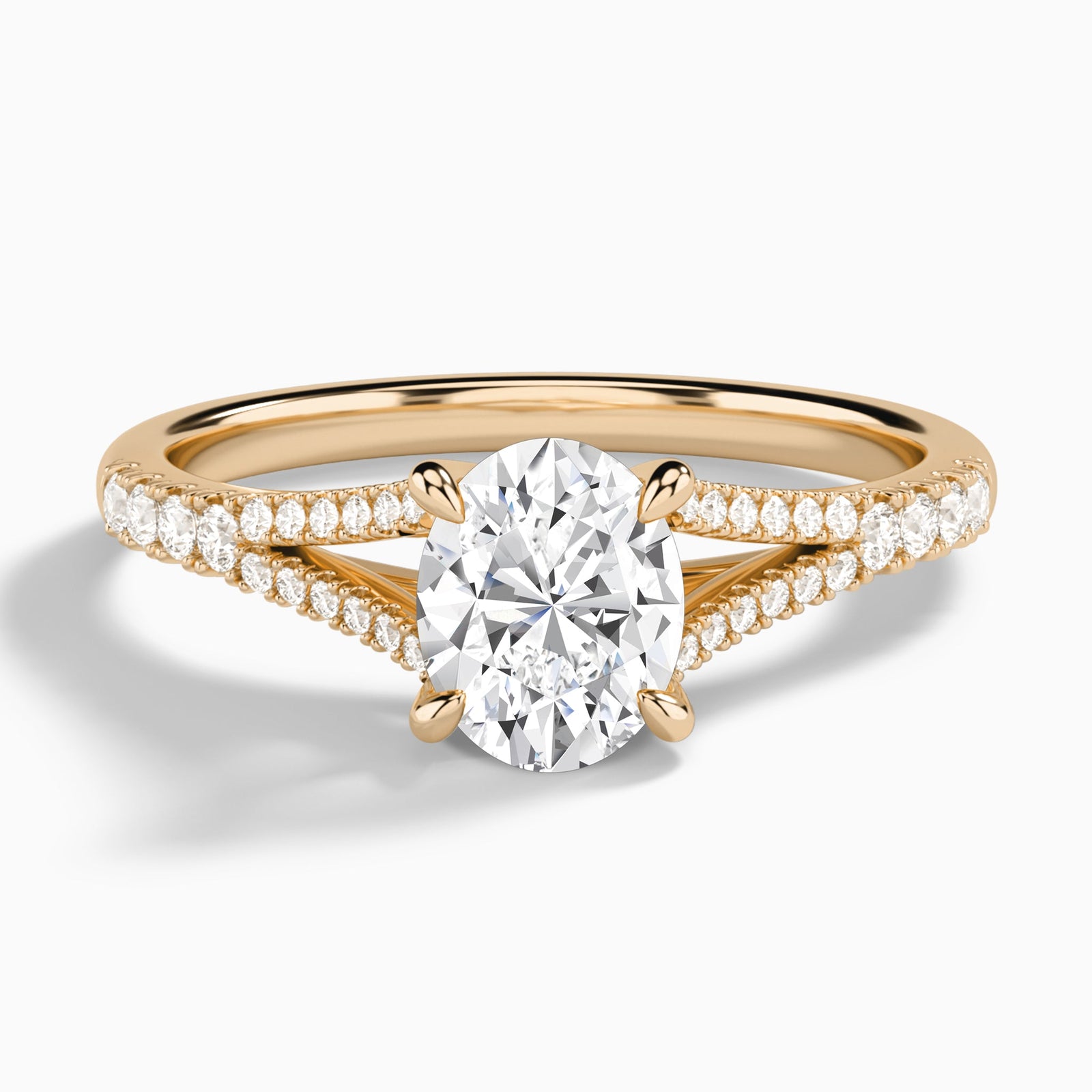 Oval Split Shank Lab Grown Diamond Engagement Ring In 14K Rose Gold - Lucenjuri