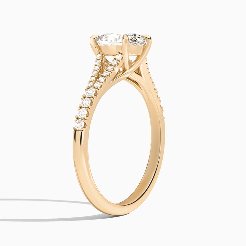 Oval Split Shank Lab Grown Diamond Engagement Ring In 14K Rose Gold, Angle View