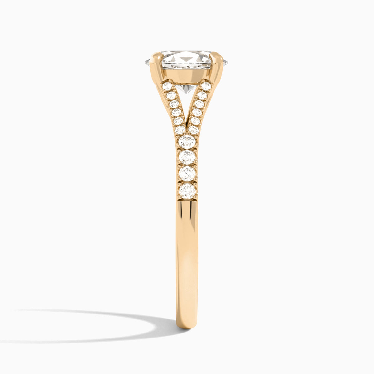 Oval Split Shank Lab Grown Diamond Engagement Ring In 14K Rose Gold, Side View