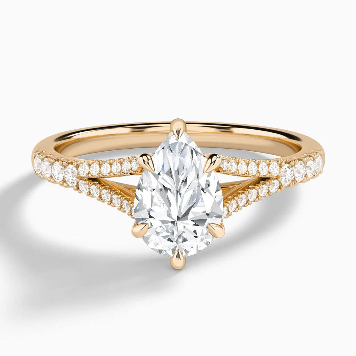 Pear Split Shank Lab Grown Diamond Engagement Ring In 14K Rose Gold - Lucenjuri