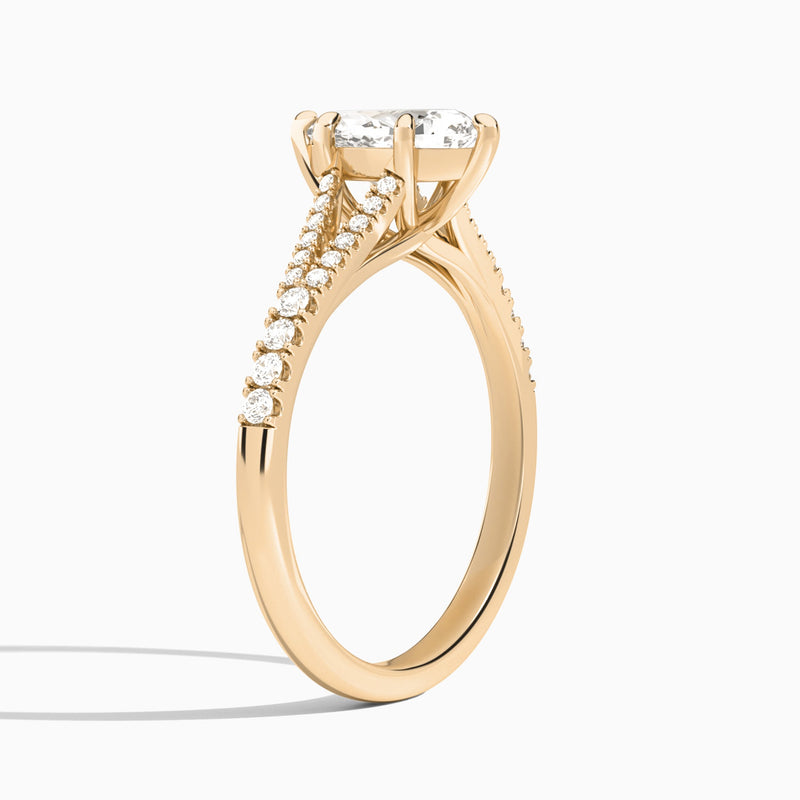 Pear Split Shank Lab Grown Diamond Engagement Ring In 14K Rose Gold, Angle View