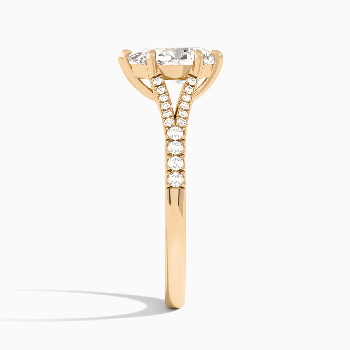 Pear Split Shank Lab Grown Diamond Engagement Ring In 14K Rose Gold, Side View