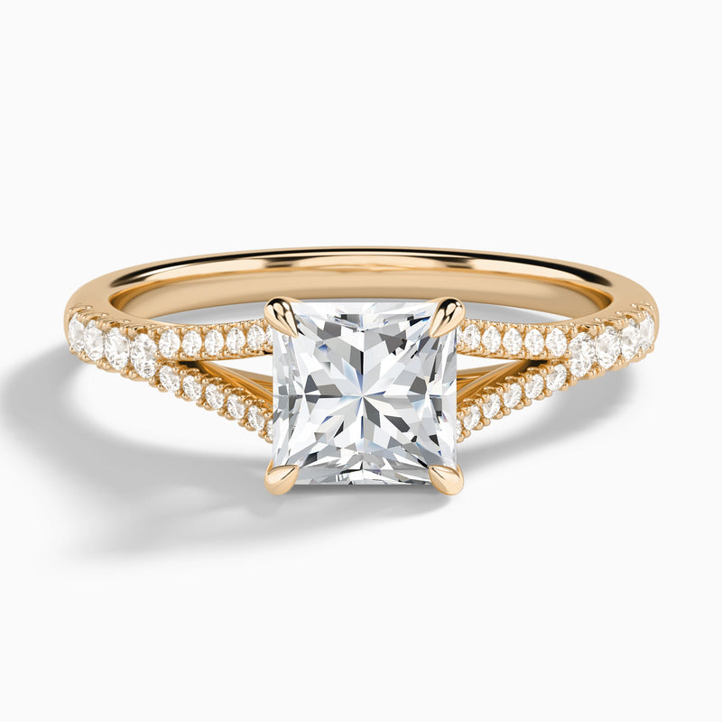 Princess Split Shank Lab Grown Diamond Engagement Ring In 14K Rose Gold - Lucenjuri