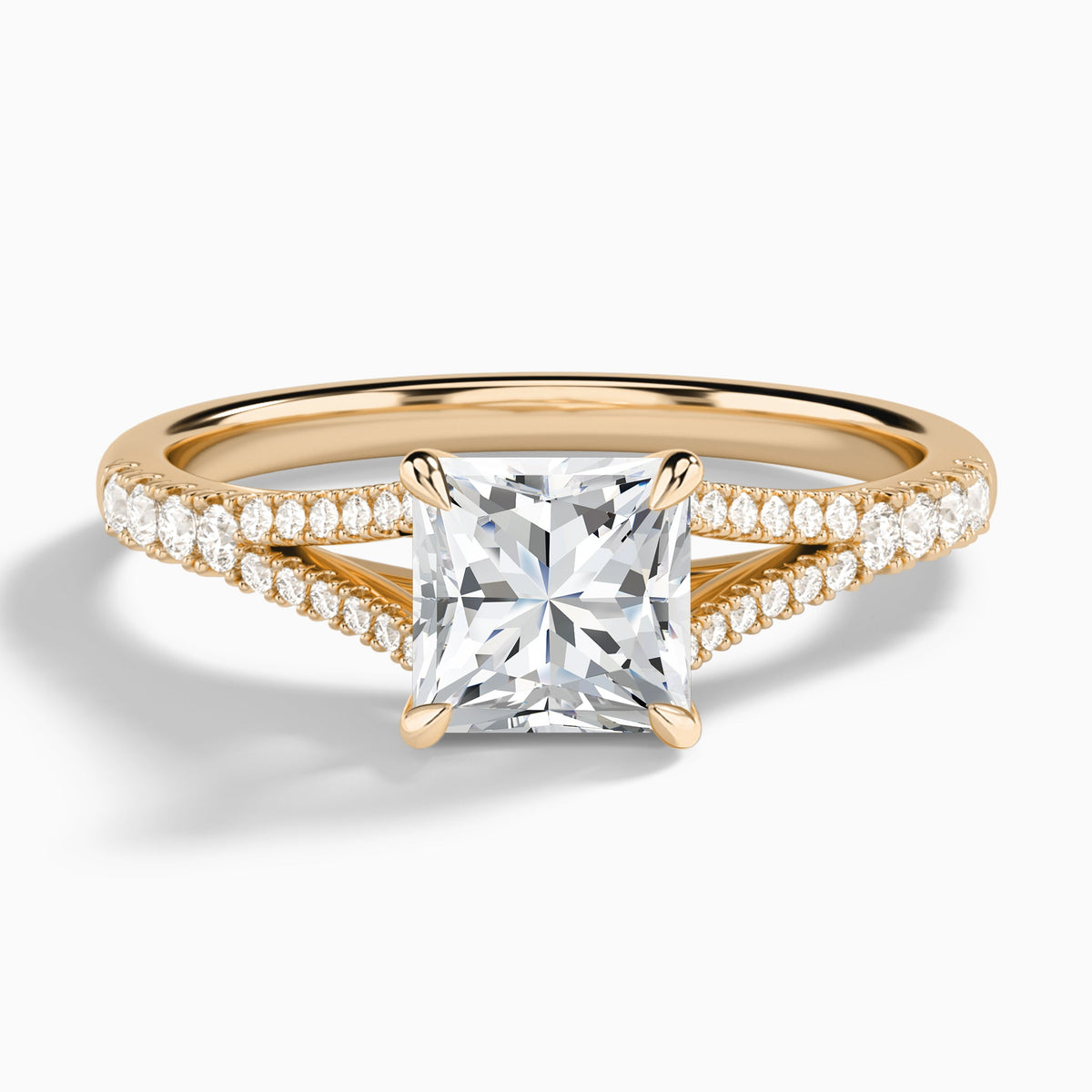 Princess Split Shank Lab Grown Diamond Engagement Ring In 14K Rose Gold - Lucenjuri