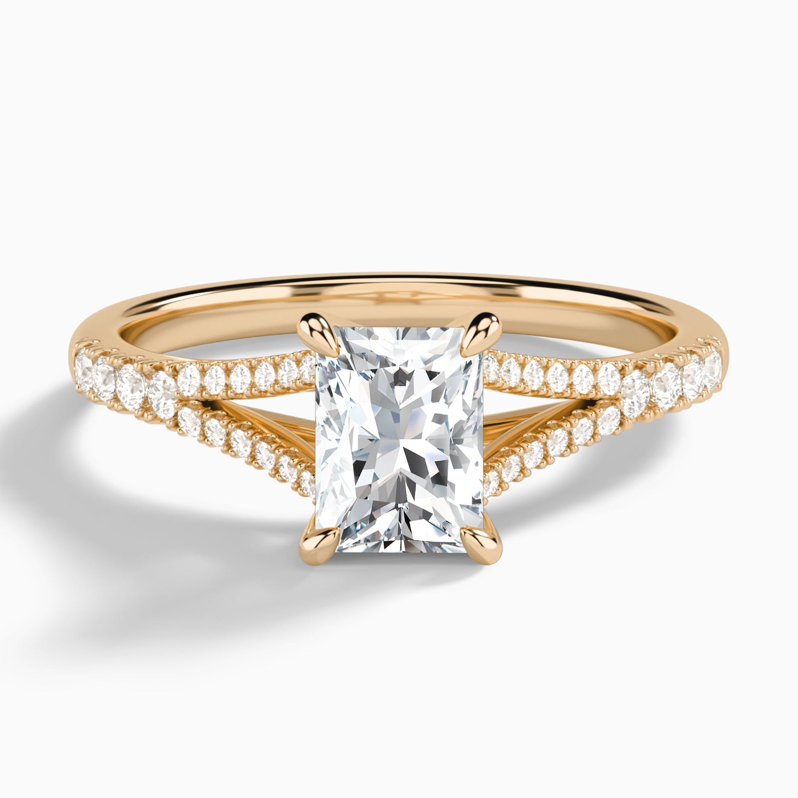 Radiant Split Shank Lab Grown Diamond Engagement Ring In 14K Rose Gold - Lucenjuri