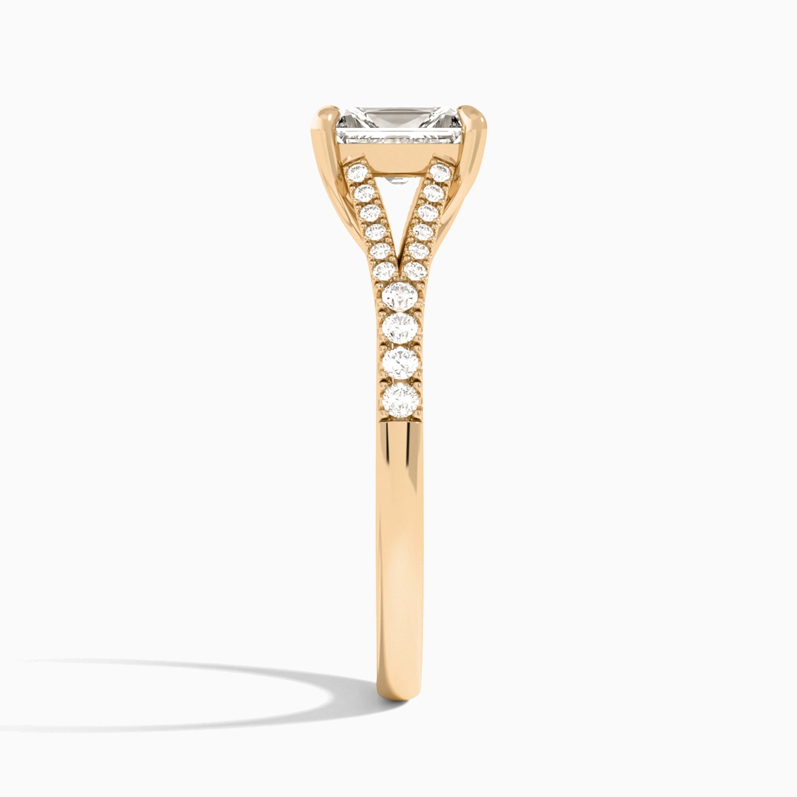 Radiant Split Shank Lab Grown Diamond Engagement Ring In 14K Rose Gold, Side View