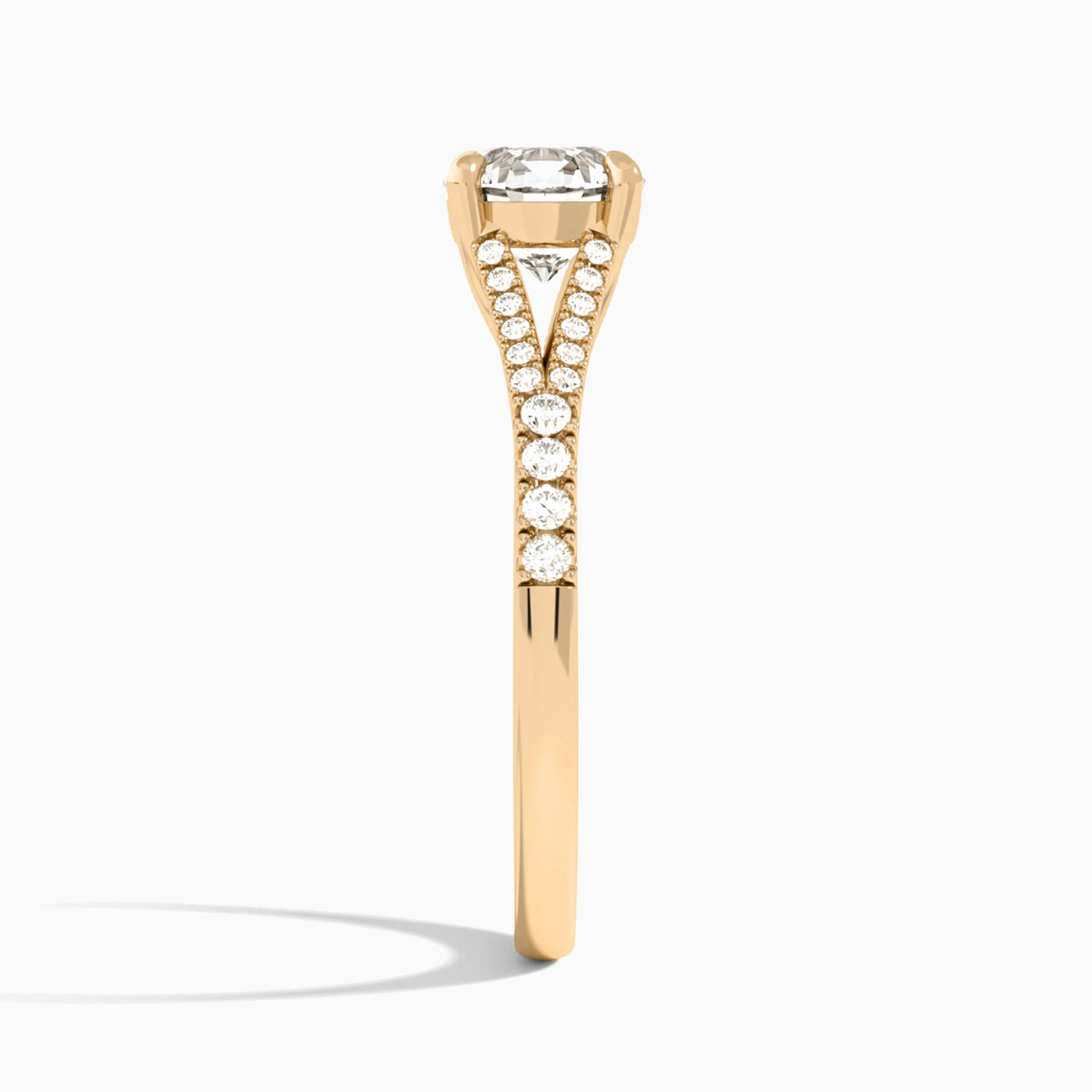 Round Split Shank Lab Grown Diamond Engagement Ring In 14K Rose Gold, Side View