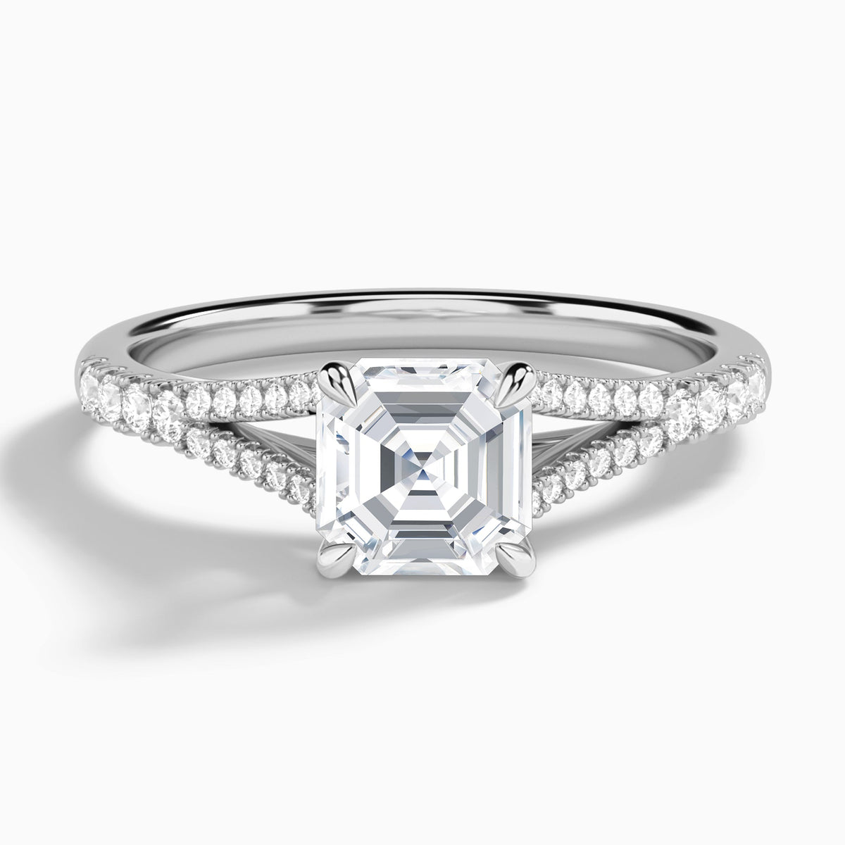 Asscher Split Shank Lab Grown Diamond Engagement Ring In 14K White Gold - Lucenjuri