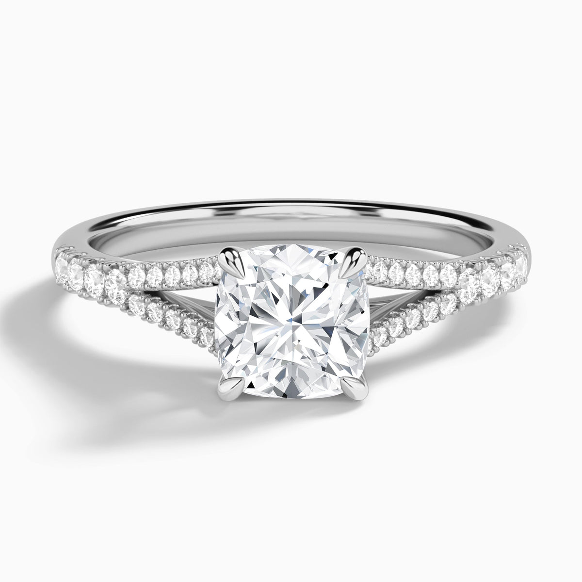 Cushion Split Shank Lab Grown Diamond Engagement Ring In 18K White Gold - Lucenjuri