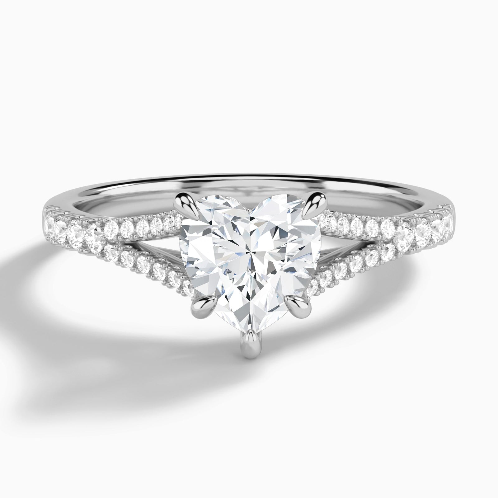Heart Split Shank Lab Grown Diamond Engagement Ring In 14K White Gold - Lucenjuri