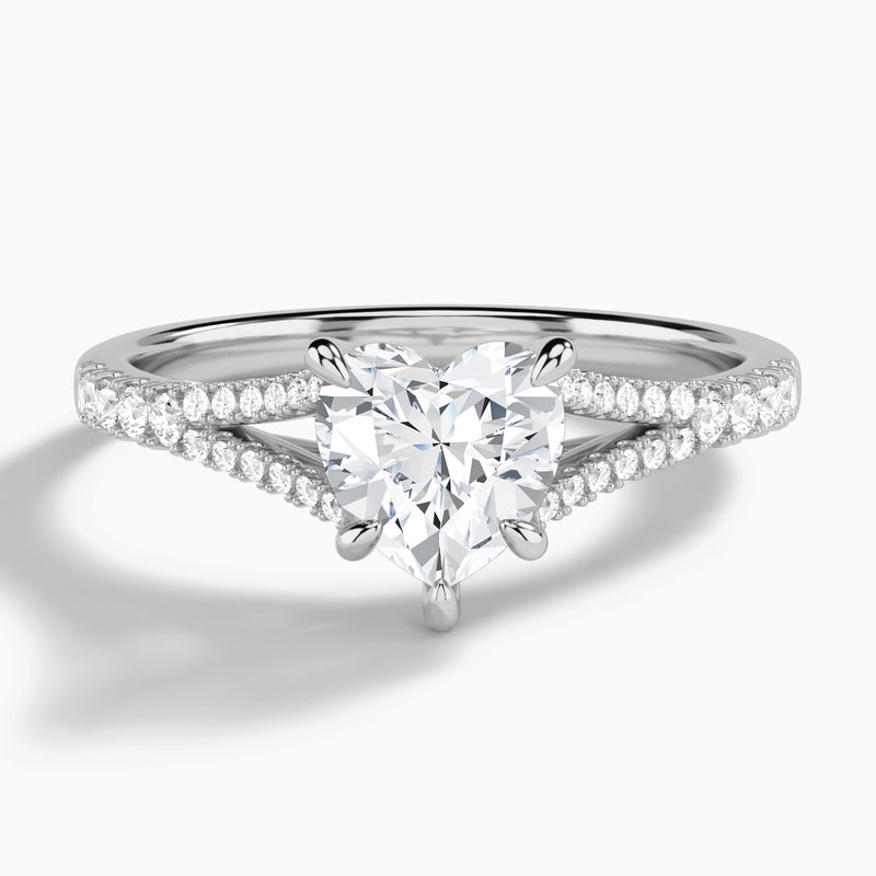 Heart Split Shank Lab Grown Diamond Engagement Ring In 18K White Gold - Lucenjuri