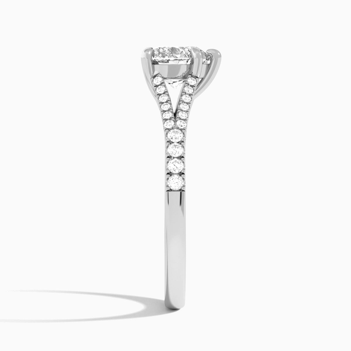 Heart Split Shank Lab Grown Diamond Engagement Ring In 18K White Gold, Side View