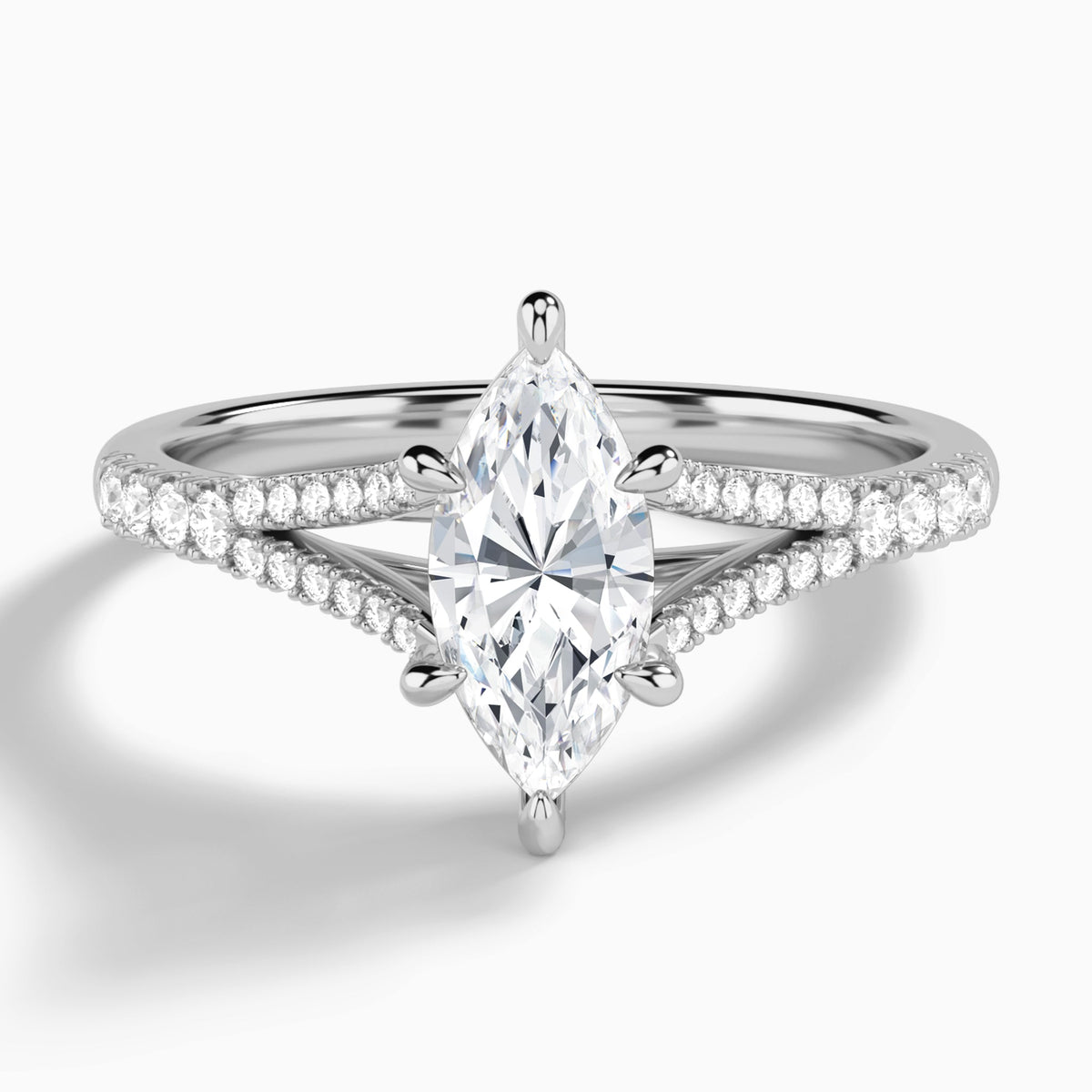 Marquise Split Shank Lab Grown Diamond Engagement Ring In 14K White Gold - Lucenjuri
