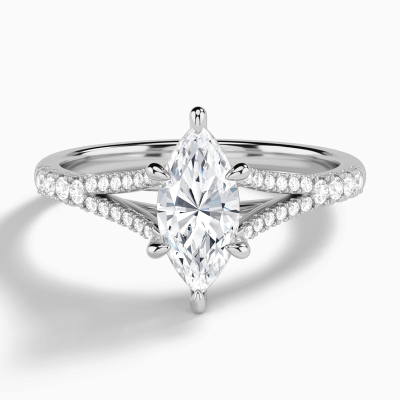 Marquise Split Shank Lab Grown Diamond Engagement Ring In 18K White Gold - Lucenjuri