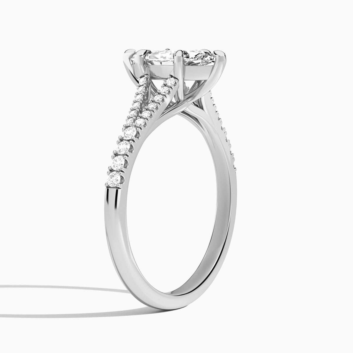 Marquise Split Shank Lab Grown Diamond Engagement Ring In 14K White Gold, Angle View