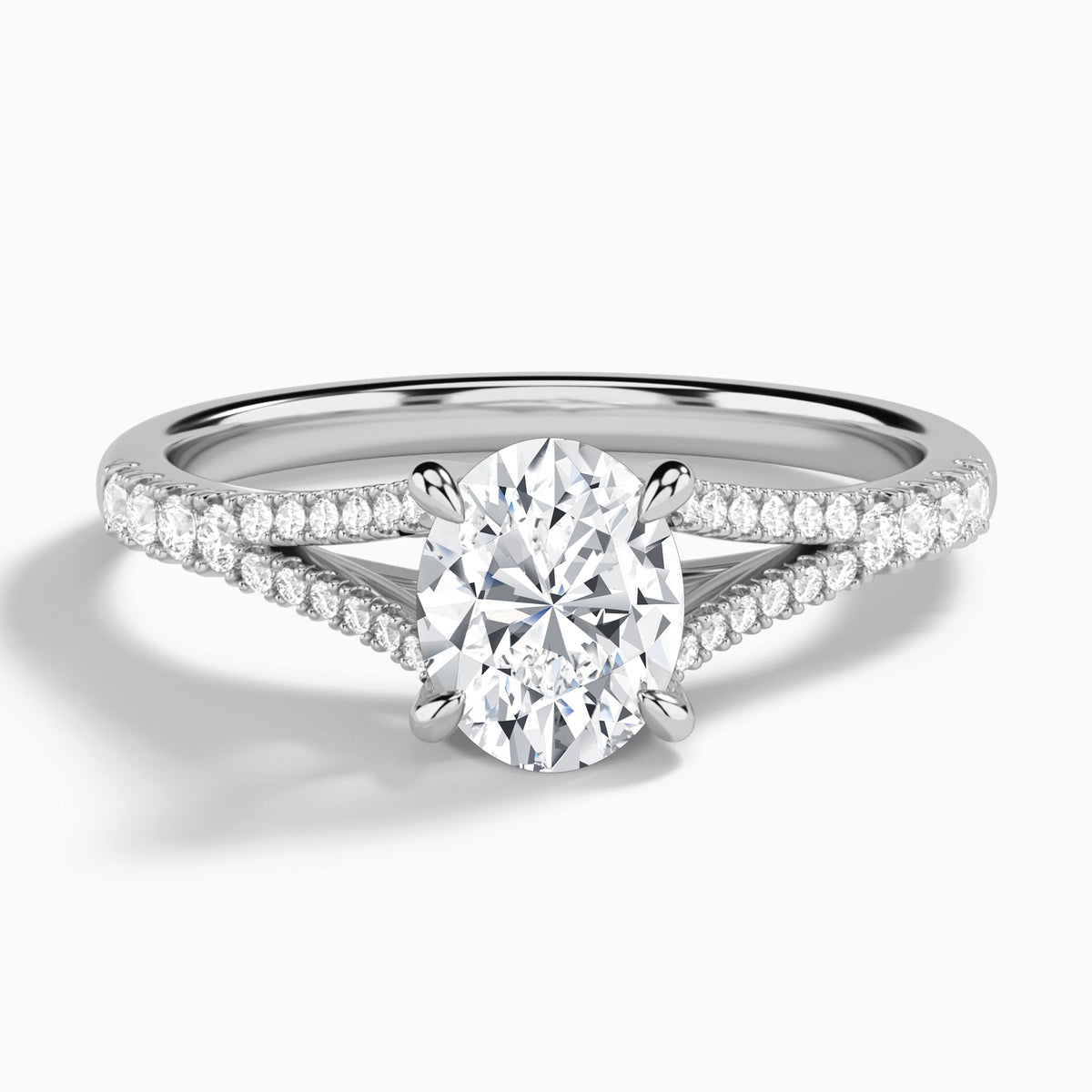 Oval Split Shank Lab Grown Diamond Engagement Ring In 14K White Gold - Lucenjuri