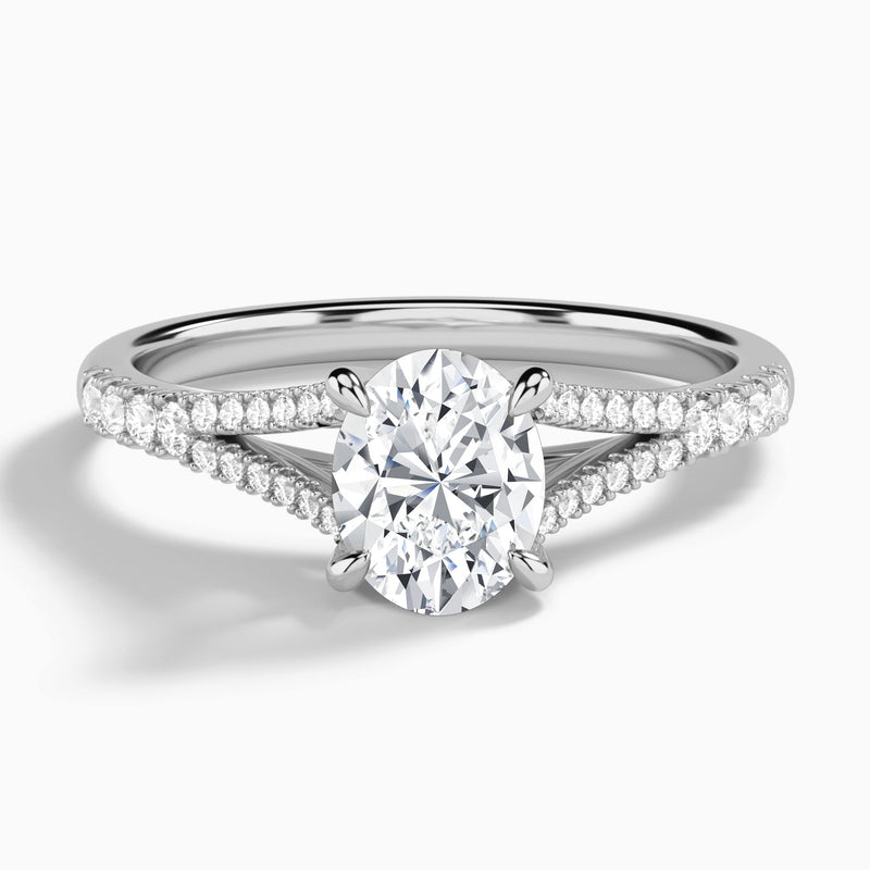 Oval Split Shank Lab Grown Diamond Engagement Ring In 18K White Gold - Lucenjuri