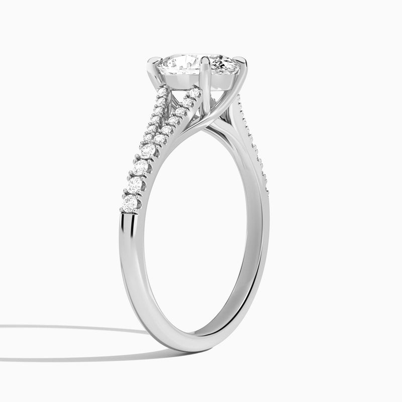 Oval Split Shank Lab Grown Diamond Engagement Ring In 18K White Gold, Angle View