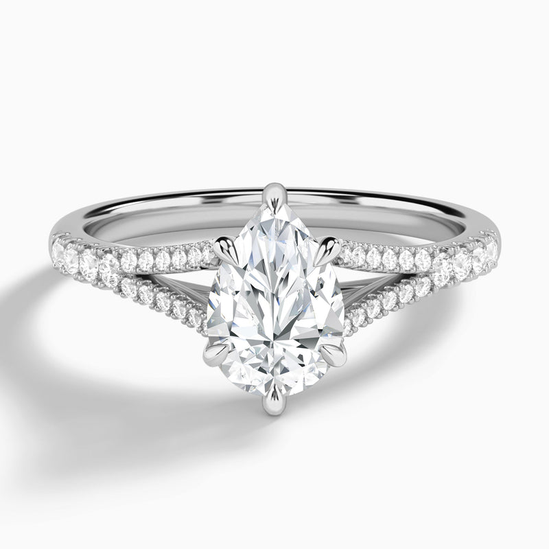 Pear Split Shank Lab Grown Diamond Engagement Ring In 14K White Gold - Lucenjuri