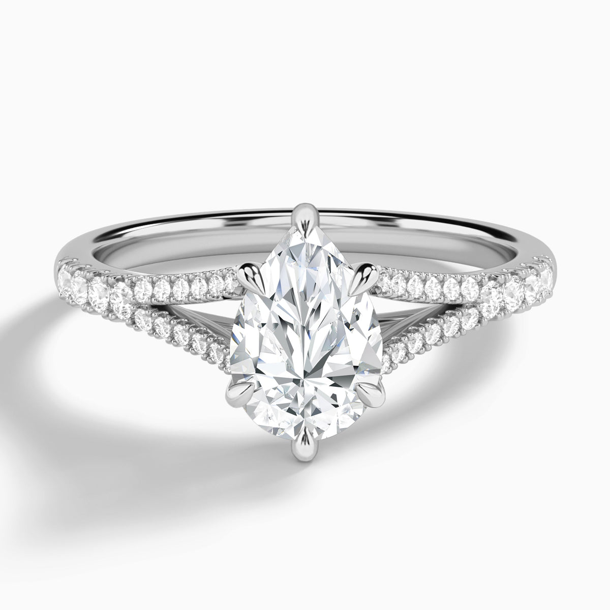 Pear Split Shank Lab Grown Diamond Engagement Ring In 14K White Gold - Lucenjuri