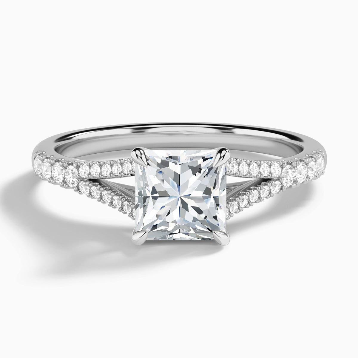 Princess Split Shank Lab Grown Diamond Engagement Ring In 14K White Gold - Lucenjuri