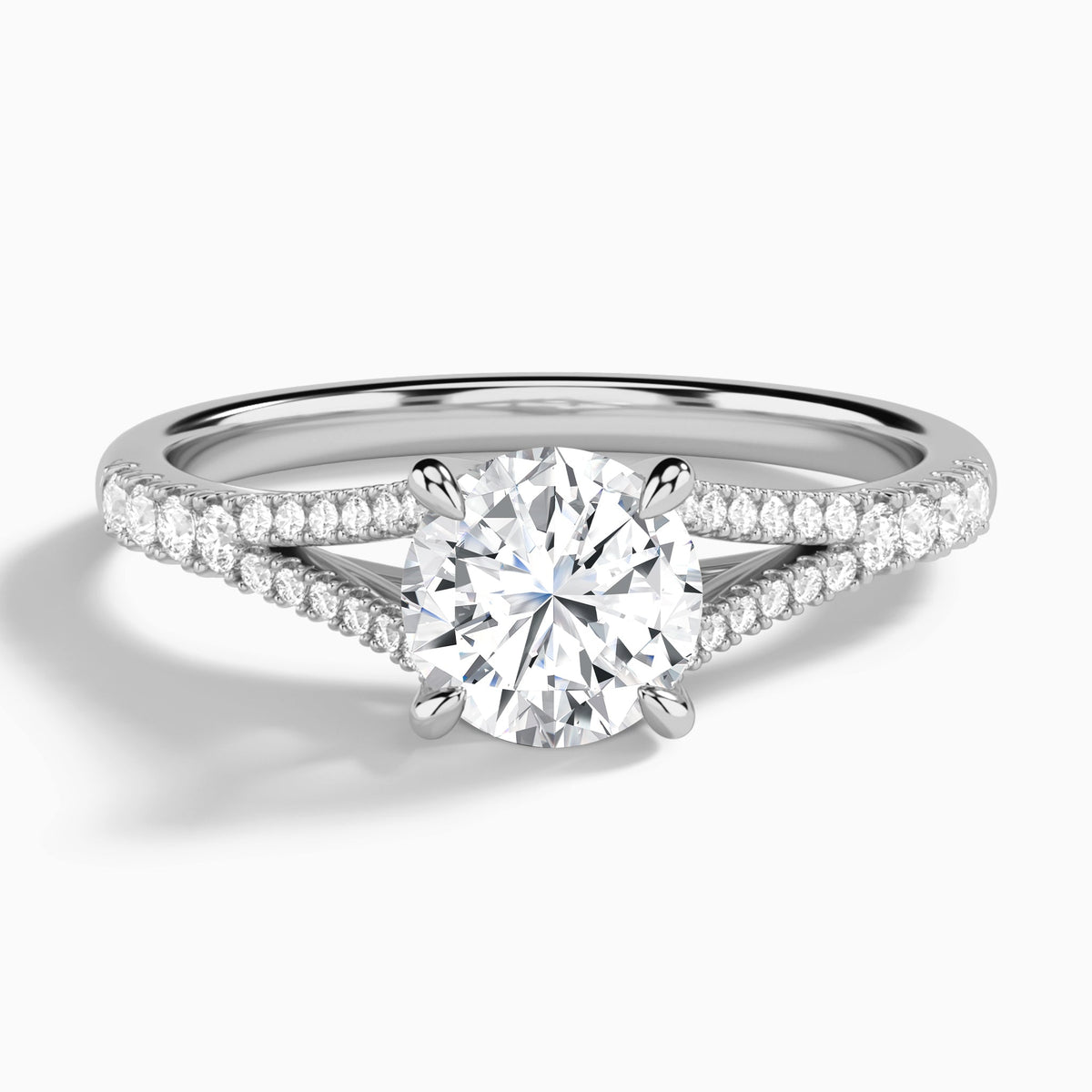 Round Split Shank Lab Grown Diamond Engagement Ring In 18K White Gold - Lucenjuri