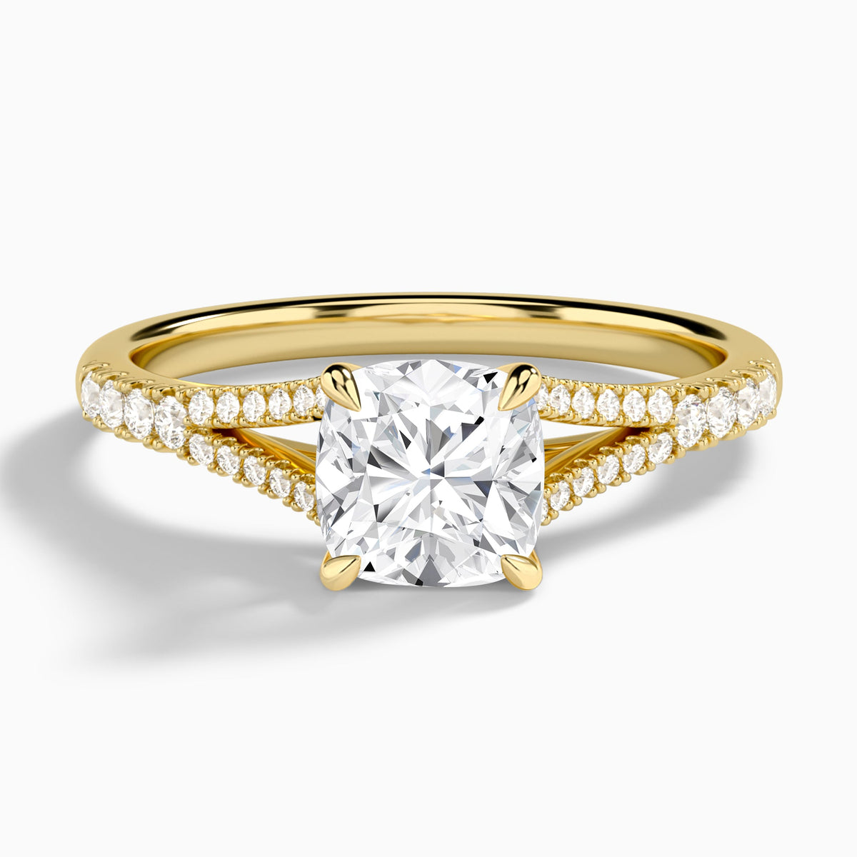 Cushion Split Shank Lab Grown Diamond Engagement Ring In 18K Yellow Gold - Lucenjuri