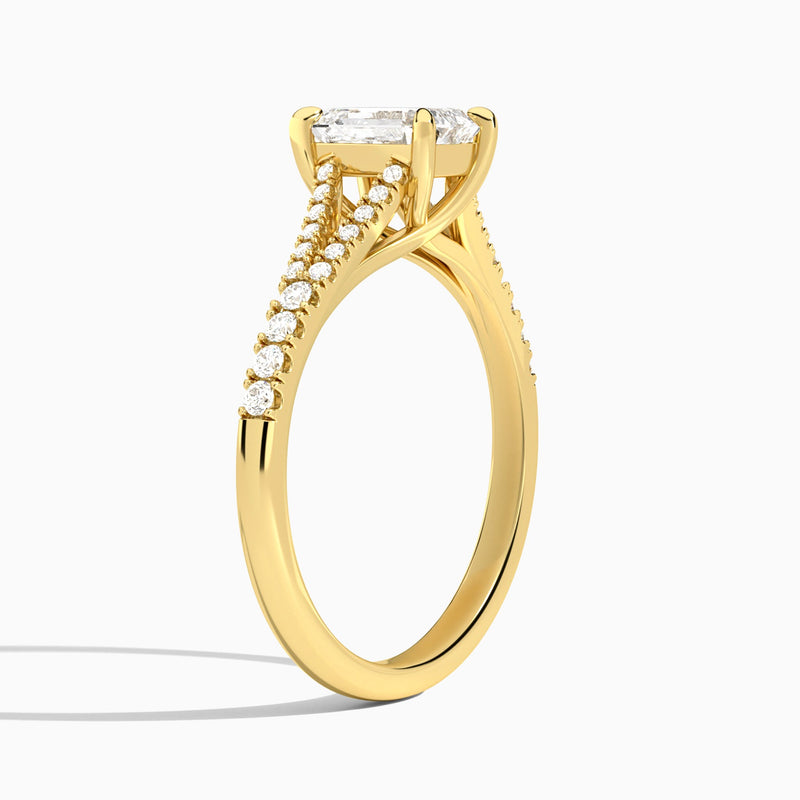 Emerald Split Shank Lab Grown Diamond Engagement Ring In 14K Yellow Gold