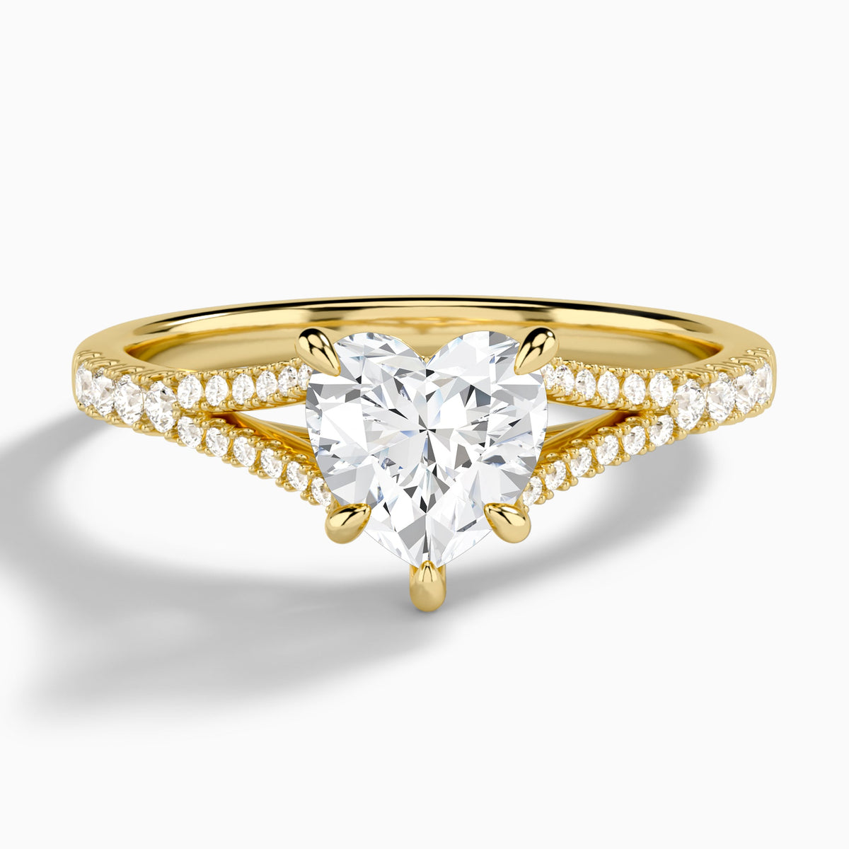 Heart Split Shank Lab Grown Diamond Engagement Ring In 14K Yellow Gold - Lucenjuri