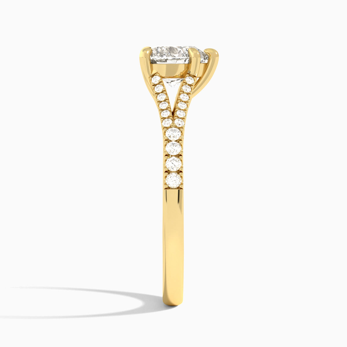 Heart Split Shank Lab Grown Diamond Engagement Ring In 14K Yellow Gold, Side View