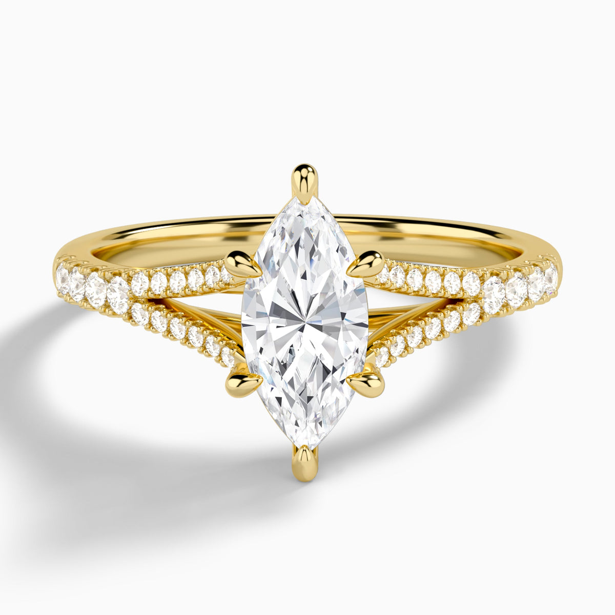 Marquise Split Shank Lab Grown Diamond Engagement Ring In 14K Yellow Gold - Lucenjuri