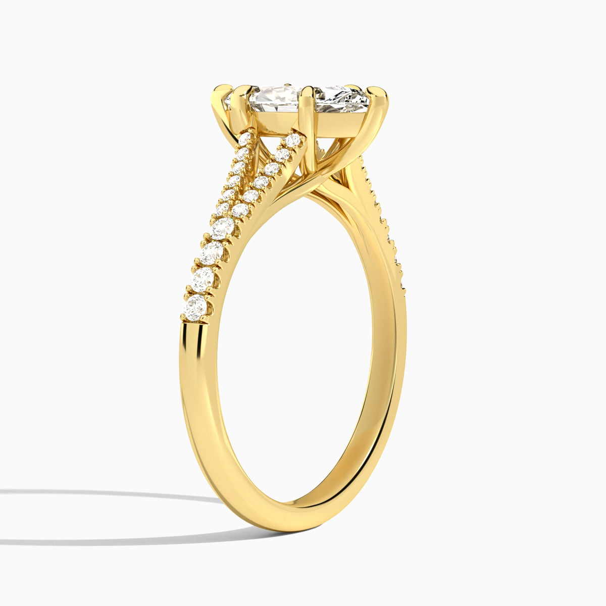 Marquise Split Shank Lab Grown Diamond Engagement Ring In 18K Yellow Gold, Angle View