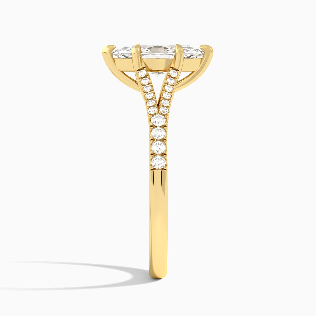 Marquise Split Shank Lab Grown Diamond Engagement Ring In 18K Yellow Gold, Side View