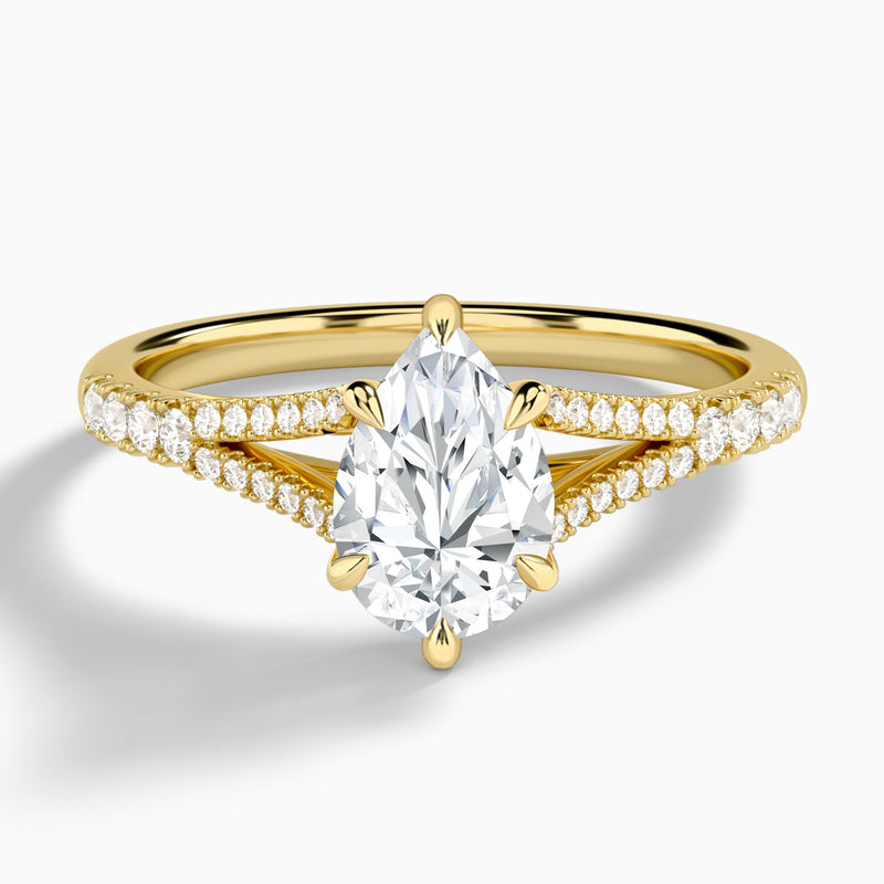 Pear Split Shank Lab Grown Diamond Engagement Ring In 14K Yellow Gold - Lucenjuri