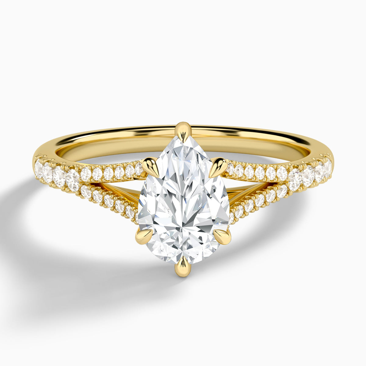 Pear Split Shank Lab Grown Diamond Engagement Ring In 14K Yellow Gold - Lucenjuri
