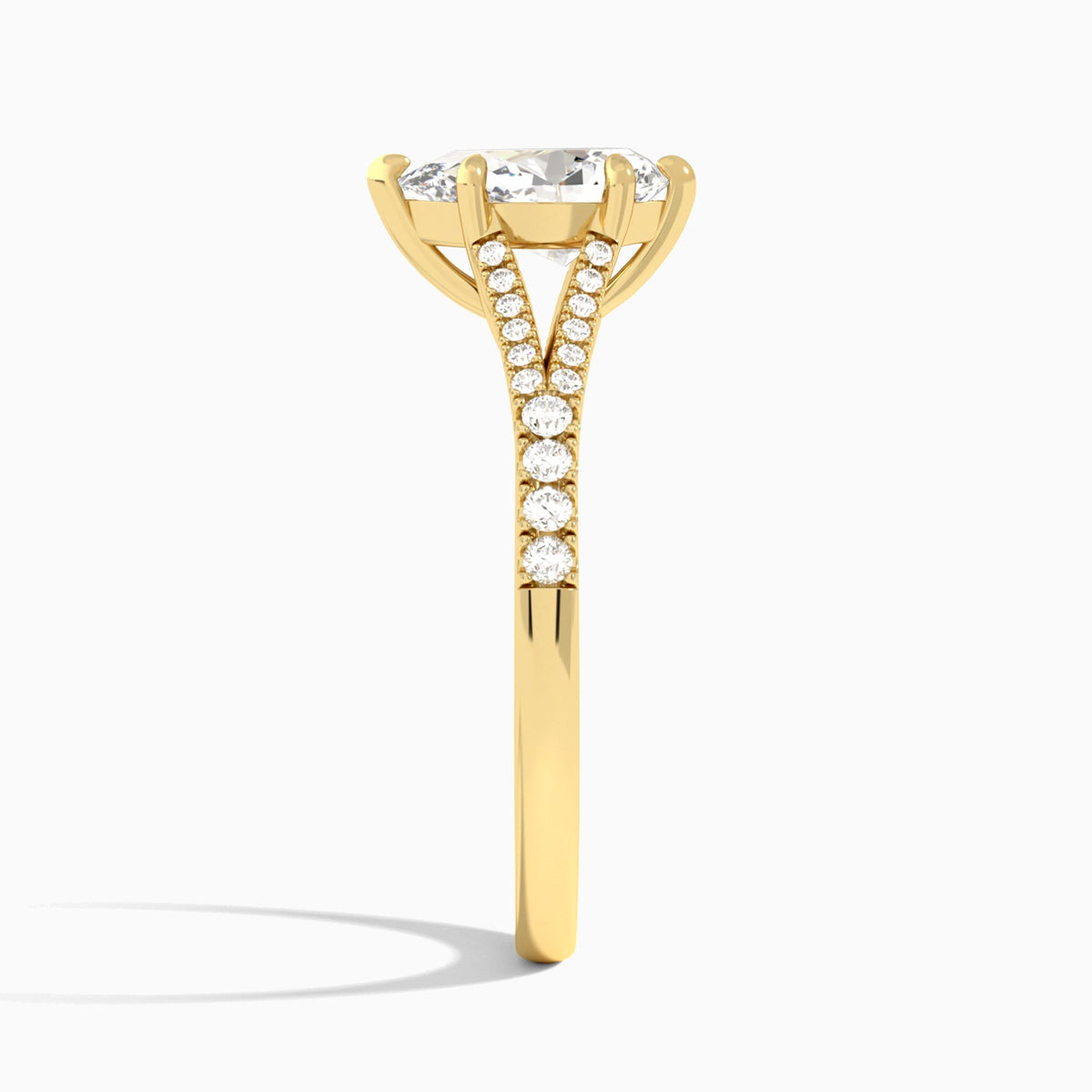 Pear Split Shank Lab Grown Diamond Engagement Ring In 18K Yellow Gold, Side View