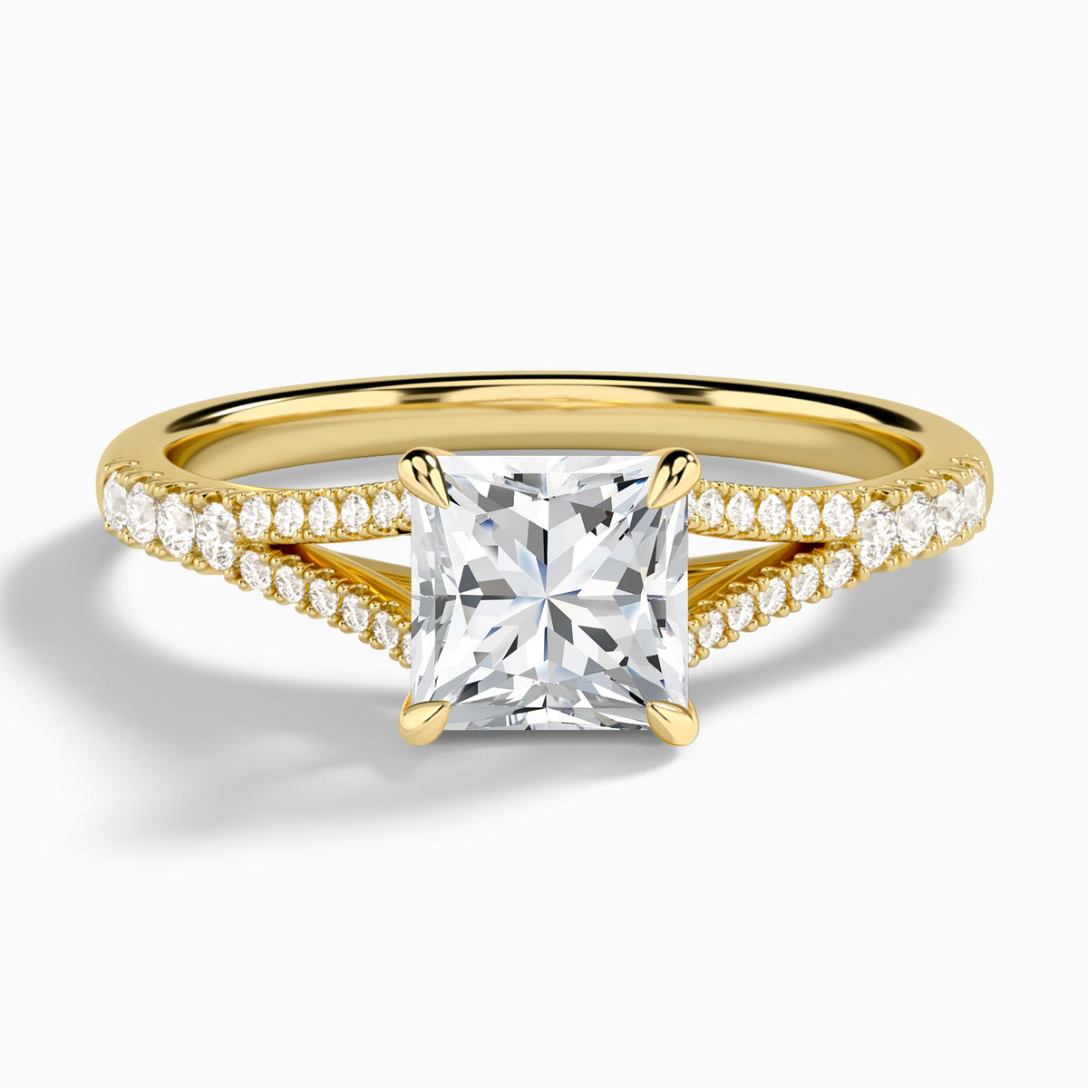 Princess Split Shank Lab Grown Diamond Engagement Ring In 14K Yellow Gold - Lucenjuri