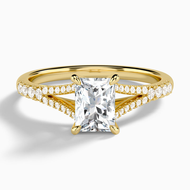 Radiant Split Shank Lab Grown Diamond Engagement Ring In 14K Yellow Gold