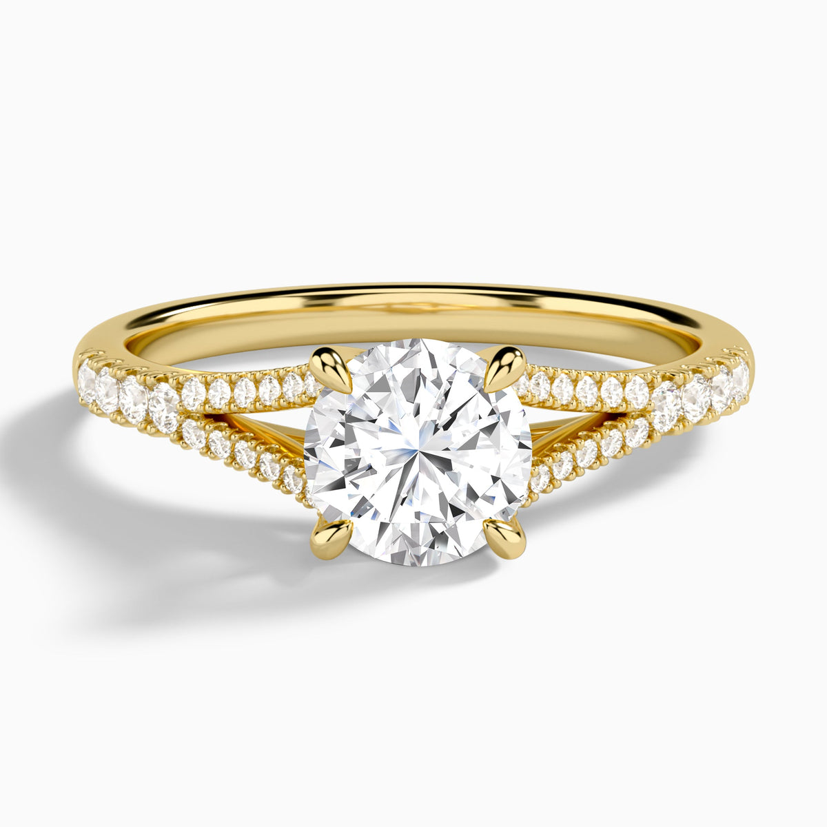 Round Split Shank Lab Grown Diamond Engagement Ring In 18K Yellow Gold - Lucenjuri